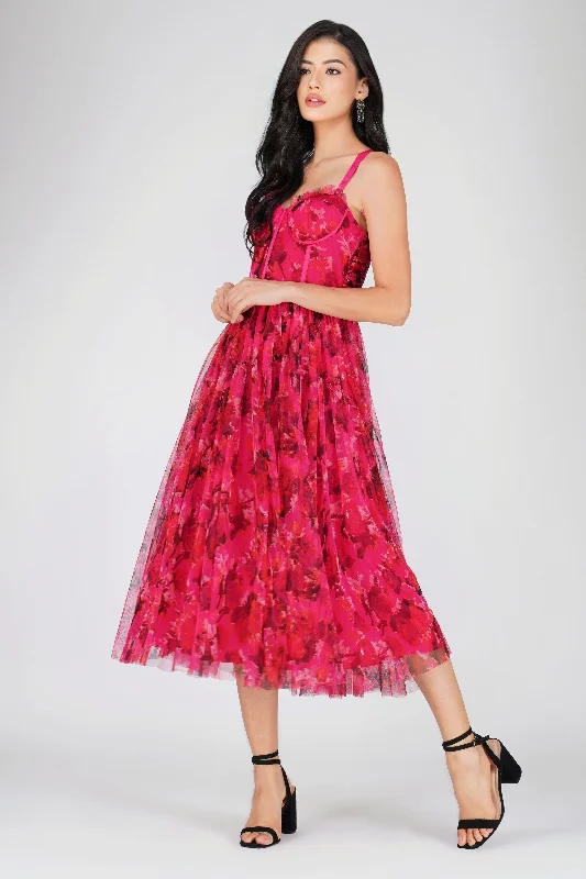 Soft Looks Dane Red Pink Corset Midi Dress