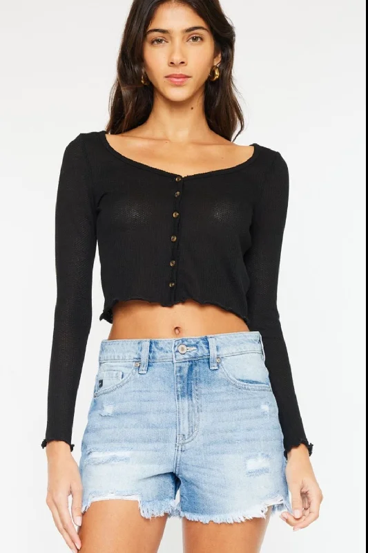 Trendy Comfort Wear Kancan High Waist Frayed Denim Shorts