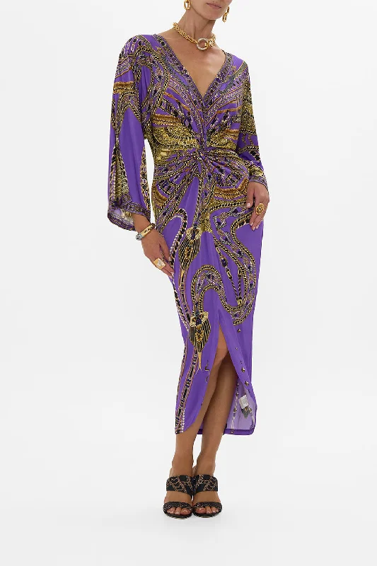 Comfortable Tops LONG SPLIT FRONT TWIST JERSEY DRESS LUXORLAND LADY