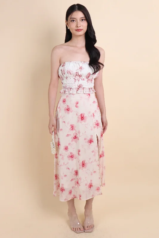 Stylish Casuals AMERY FLORAL MAXI SKIRT IN RED