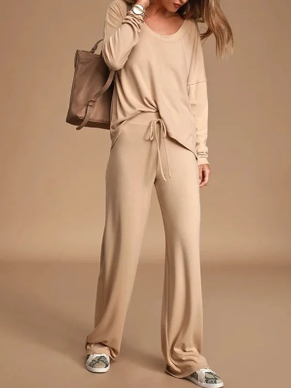 Light Layers Casual Loose Solid Color Round Neck Two-piece Suit