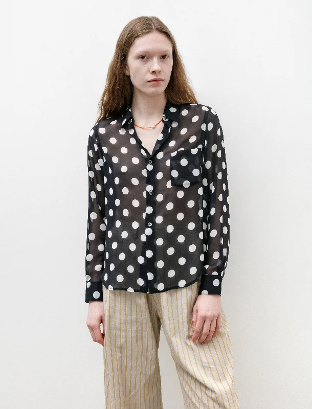Versatile Casuals Big Dot Sheer Blouse Navy/White