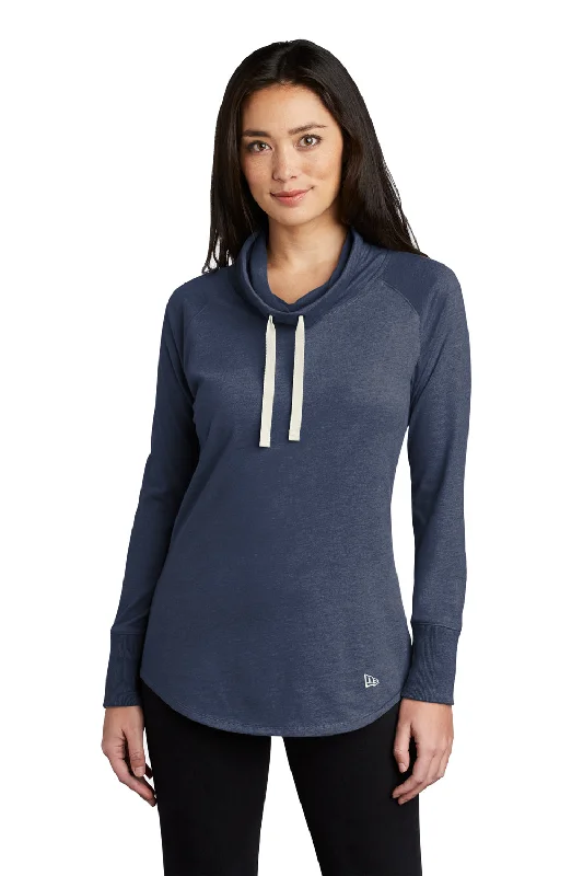 Relaxed Fits New Era Womens Long Sleeve Cowl Neck T-Shirt - Heather True Navy Blue