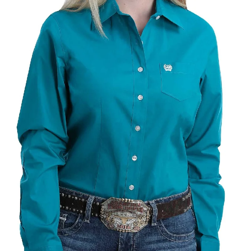 Warm Layers Cinch Women's L/S Solid Teal Western Button Down Shirt