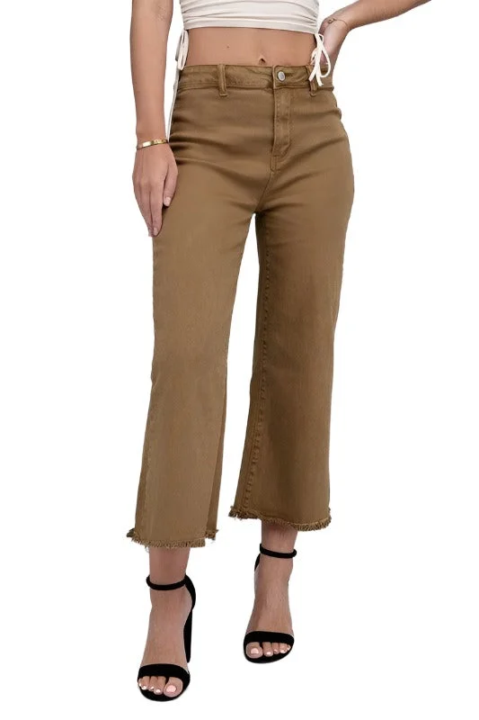 Versatile Comfort Wear Acid Washed High Waist Frayed Hem Straight Pants Jeans