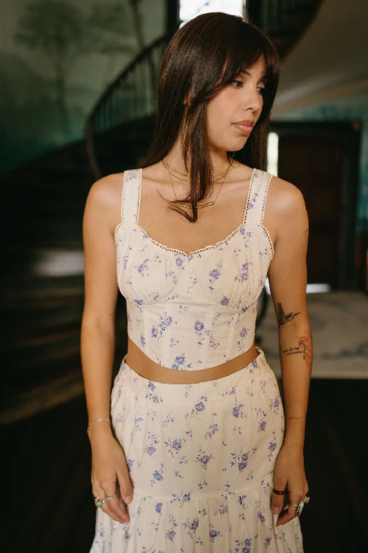 Cozy Essentials Willow Cream & Blue Floral Tank