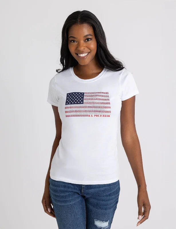 Relaxed Clothing RHINESTONE FLAG SEMI SCOOP JERSEY T-SHIRT
