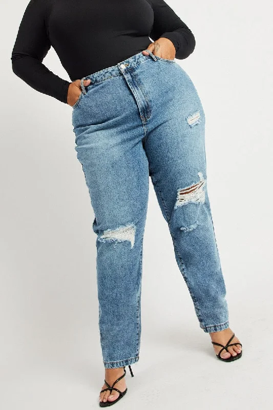 Light Fit Denim Wide Leg Jeans High Rise