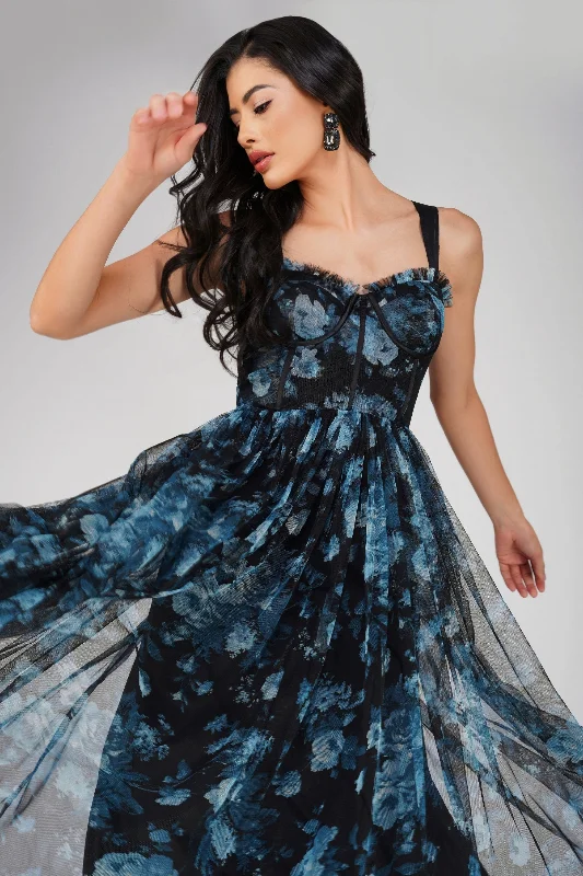 Everyday Chic Dane Blue Floral Corset Midi Dress