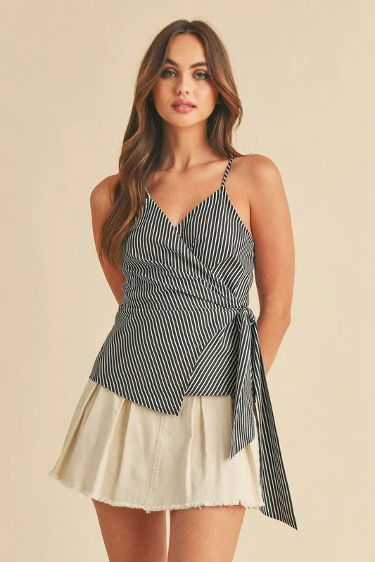 Weekend Comfort Wear Aemi + Co Side Knotted Surplice Striped Cami