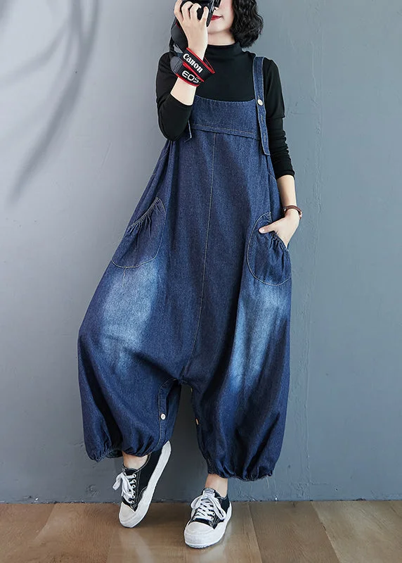 Cozy Lifestyle Beautiful Blue Oversized Pockets Denim Overalls Jumpsuit Summer