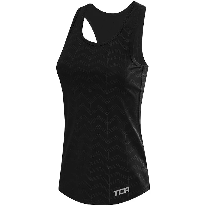 Breezy Comfort TCA Impulse Printed Racerback Womens Running Vest Tank Top - Black