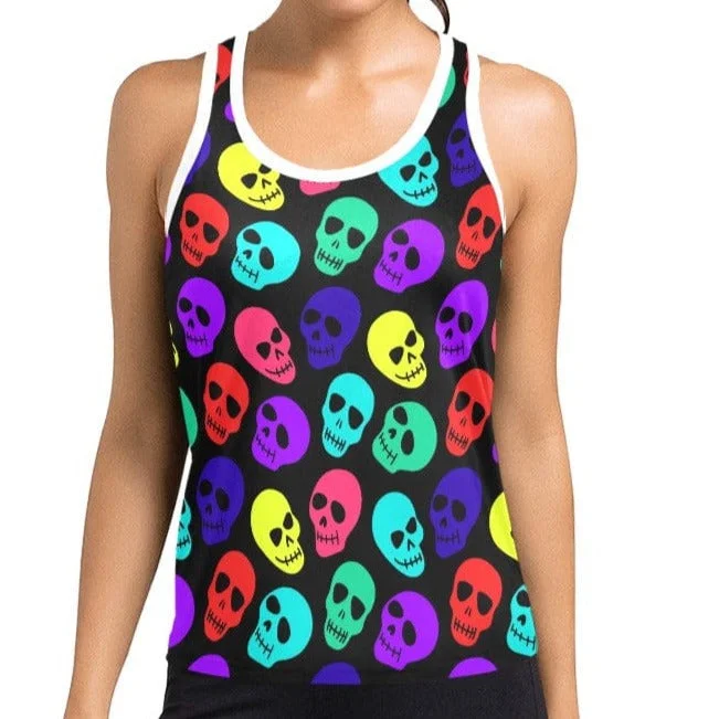 Casual Fit Wear Women's Bright Color Skulls Racerback Tank Top