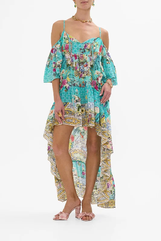 Cozy Lifestyle COLD SHOULDER HIGH LOW DRESS GARDENS OF QUELUZ