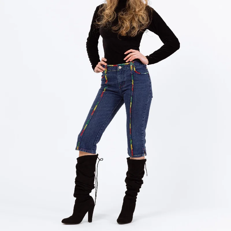 Relaxed Fashion Vintage 90s Jordache Rainbow Stitch Capri Jeans - XXS