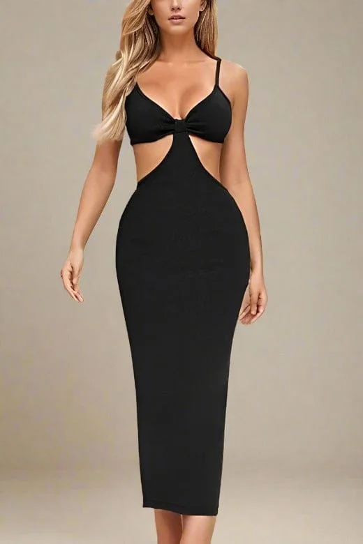 Elegant Fit Aria Bodycon Day Maxi Dress - Classic Black