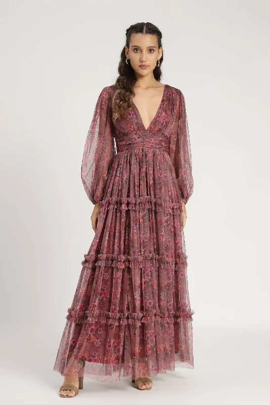 Smart Comfort Wear Lydia Maxi Dress in Purple Floral