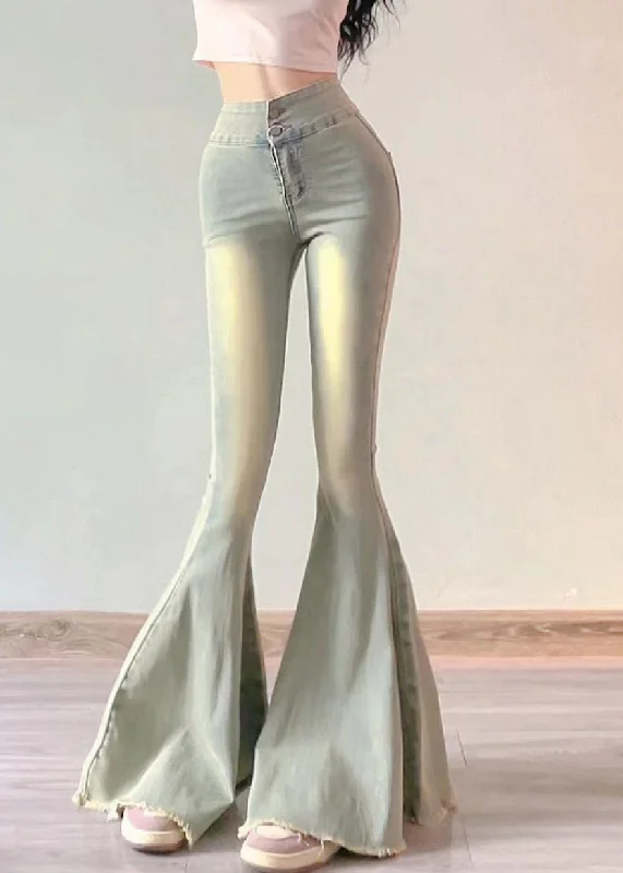 Relaxed Fit Wear Vintage Light Blue Pockets High Waist Denim Flared Trousers Pants Summer