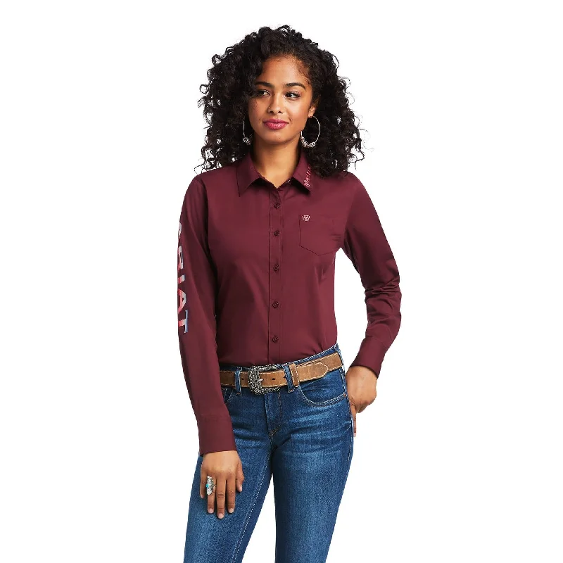Comfortable Fashion Looks Ariat Women's Kirby Long Sleeve Dark Red Button Down Shirt (Regular and Plus Sizes)