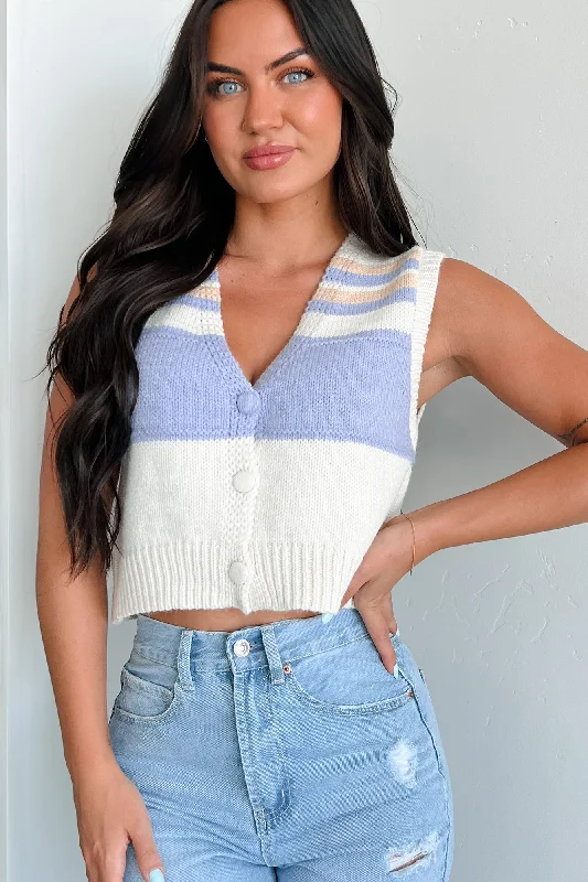 Easy Chic Play It Smart Colorblock Sweater Vest Top (Ivory/Lavender Multi)