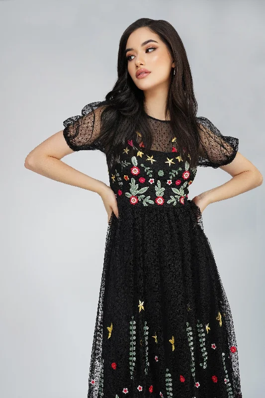 Soft Looks Dahlia Black Embroidered Dress