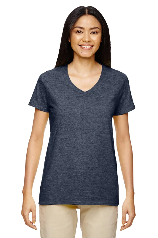 Relaxed Weekend Wear Gildan Womens Short Sleeve V-Neck T-Shirt - Heather Navy Blue