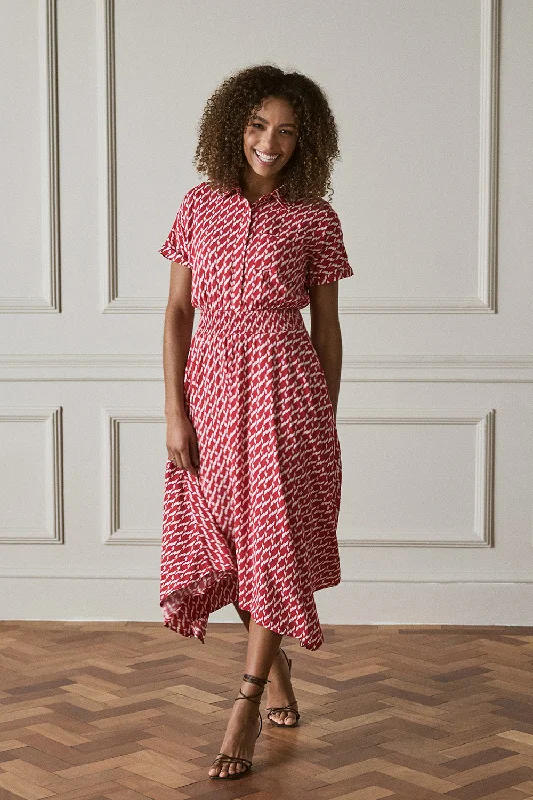 Relaxed Fits Geo Print Hanky Hem Midi Dress