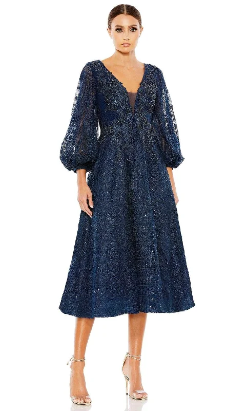 Comfortable Tops Mac Duggal 20391 - Tea Length Bishop Sleeve Dress