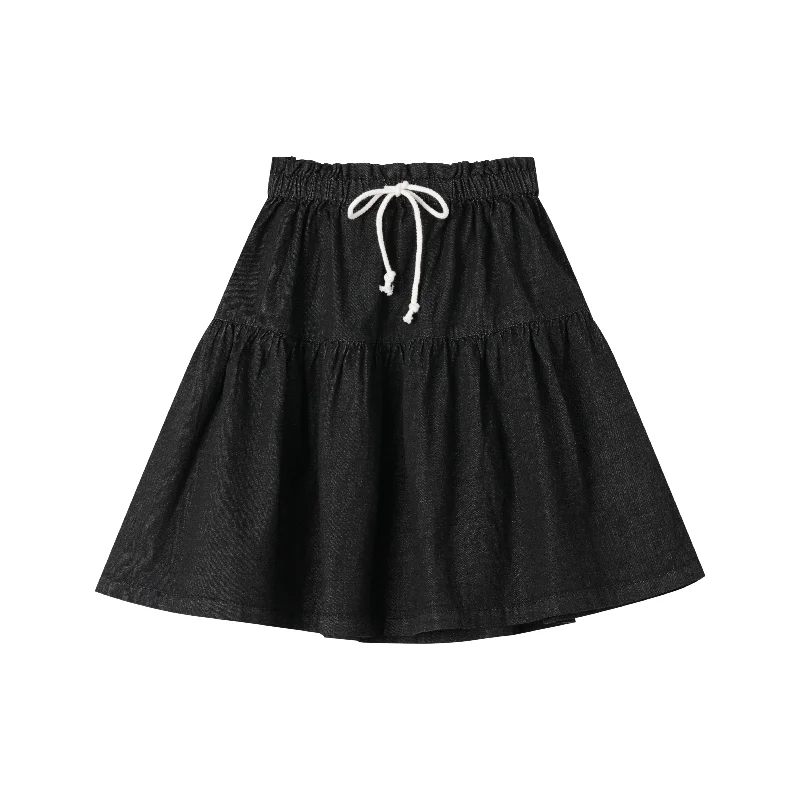 Light Comfort 2 TIER SKIRT WITH TIE-BLACK DENIM