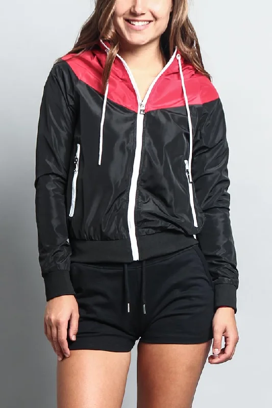 Smart Comfort Wear Women's Color Block Hooded Windbreaker Jacket
