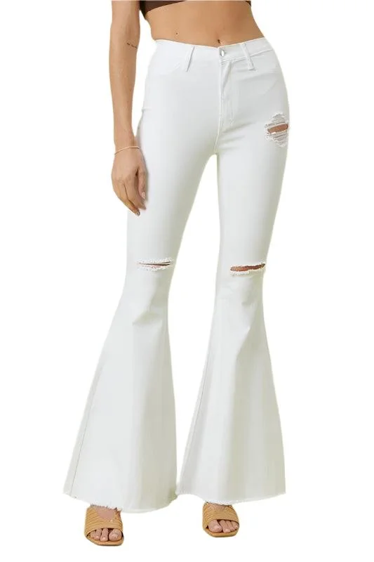 Relaxed Fashion White Pants High Rise Flare Leg Jeans