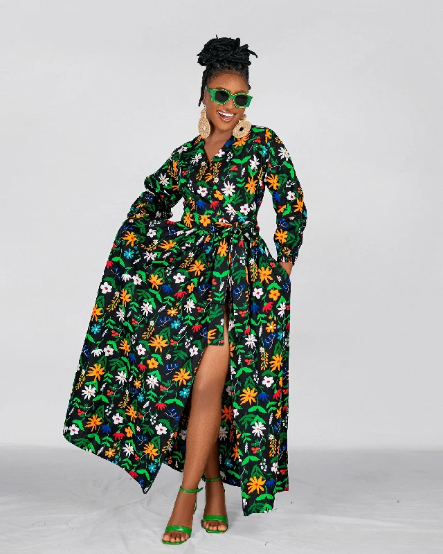 Comfy Layers Belinda Ankara Maxi Dress |  Green Multicolor African Floral Print
