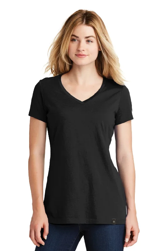 Soft Wearables New Era Womens Heritage Short Sleeve V-Neck T-Shirt - Black