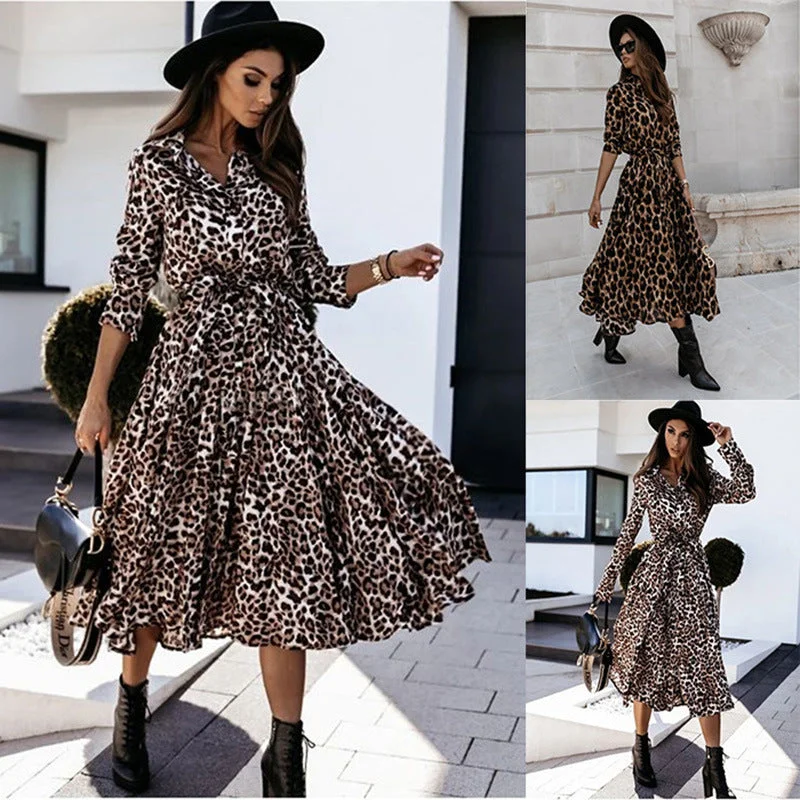 Stylish Jackets Everyday Check Leopard Print Midi Dress