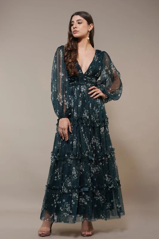 Fashion Comfort Lydia Maxi Dress in Emerald Floral