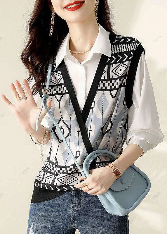 Versatile Outfits Loose Black Button Chiffon Vest Blouses Spring