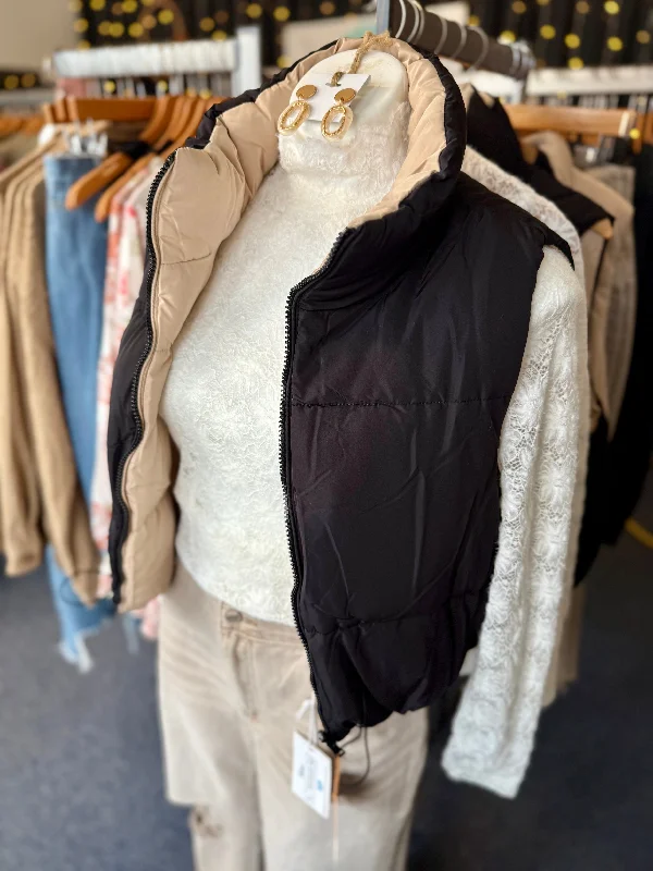 Cozy Outerwear Cecelia Reversible Stand Collar Cropped Puff Vest