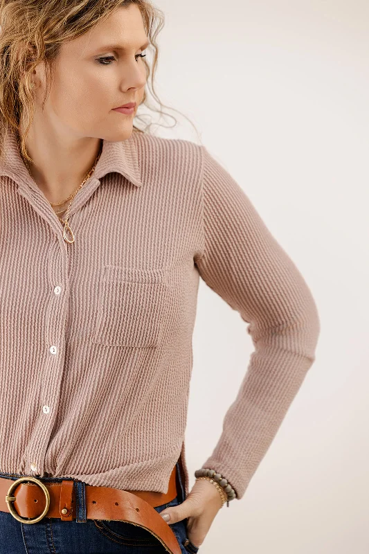 Soft Trends Heavily Ribbed Single Pocket Shacket