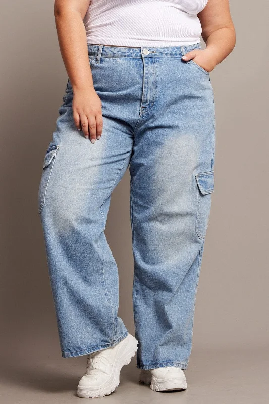 Weekend Comfort Wear Denim Cargo Jeans High Rise