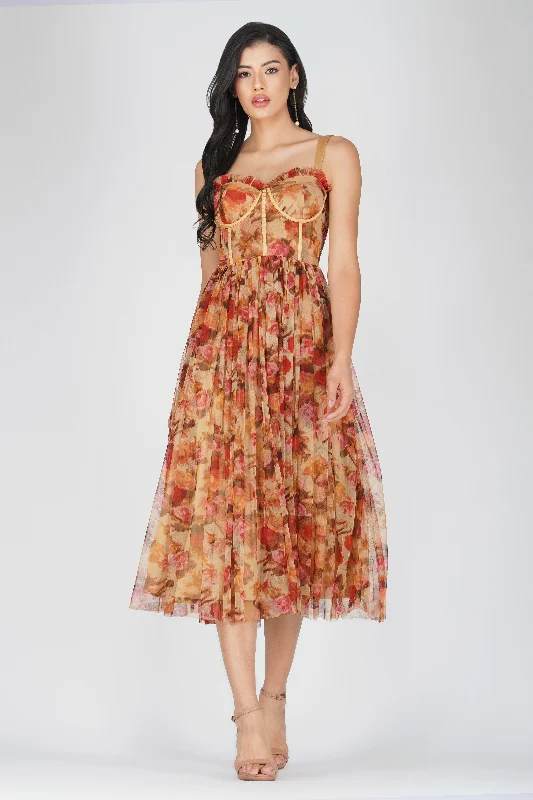 Light Comfort Dane Rose Floral Corset Midi Dress