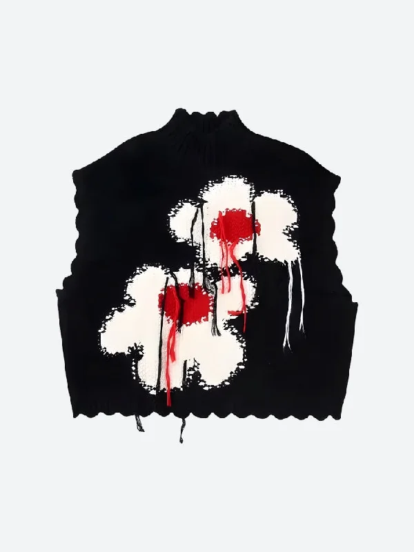 Layered Style Weirdcore Flower Embroidered Knitted Sweater Vest