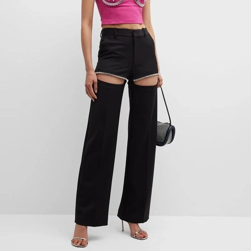Relaxed Jackets High Waist Spliced Diamond Wide Leg Pants