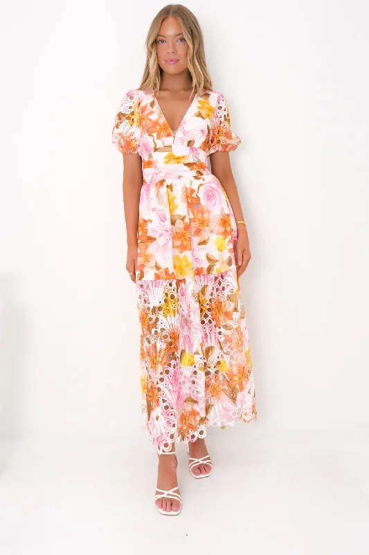 Easy Comfort Style Angelicah Maxi Dress Pink Blossoms