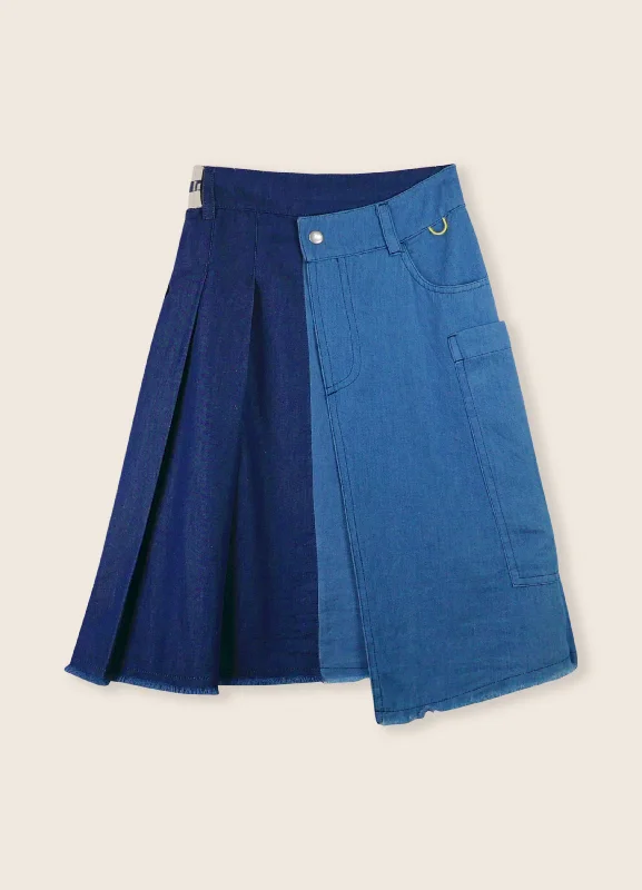 Everyday Outfits 3LS25_3036-ASYMMETRIC SKIRT-Light Blue/Dark Blue/Chambray