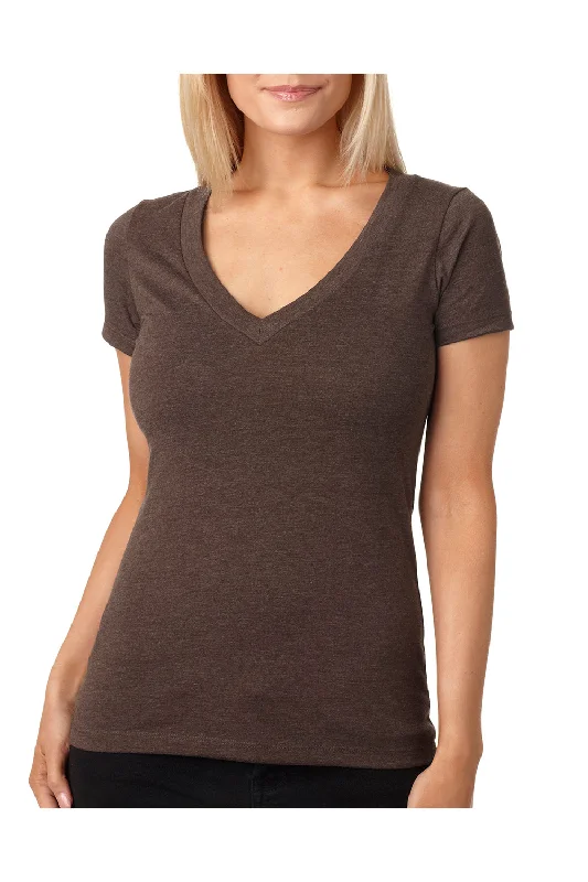Cozy Lifestyle Next Level Womens CVC Jersey Short Sleeve V-Neck T-Shirt - Espresso Brown - Closeout
