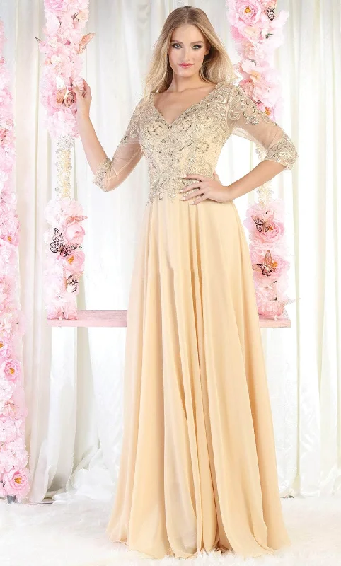 Cozy Chic Trends May Queen MQ1936 - Long Sleeve V Neck Evening Dress