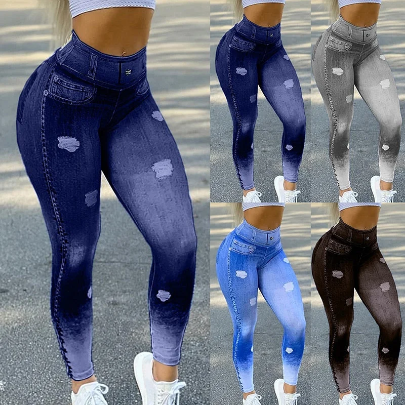 Relaxed Fashion Faux Denim Jean Leggings