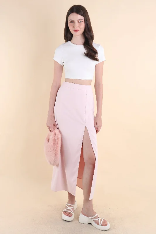 Simple Comfort MINNIE SLIT MAXI SKIRT IN PINK