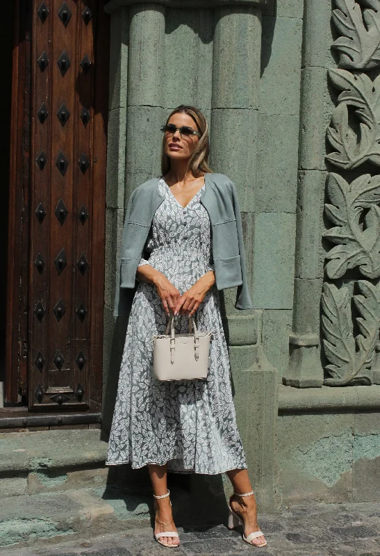 Warm Wear Long Sleeve Leaf Print Midi Dress