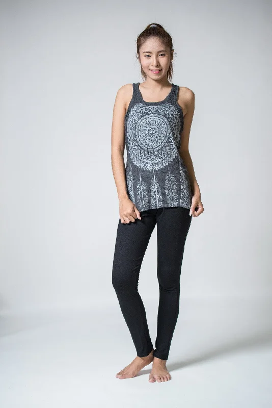 Casual Fit Wear Womens Dreamcatcher Tank Top in Silver on Black
